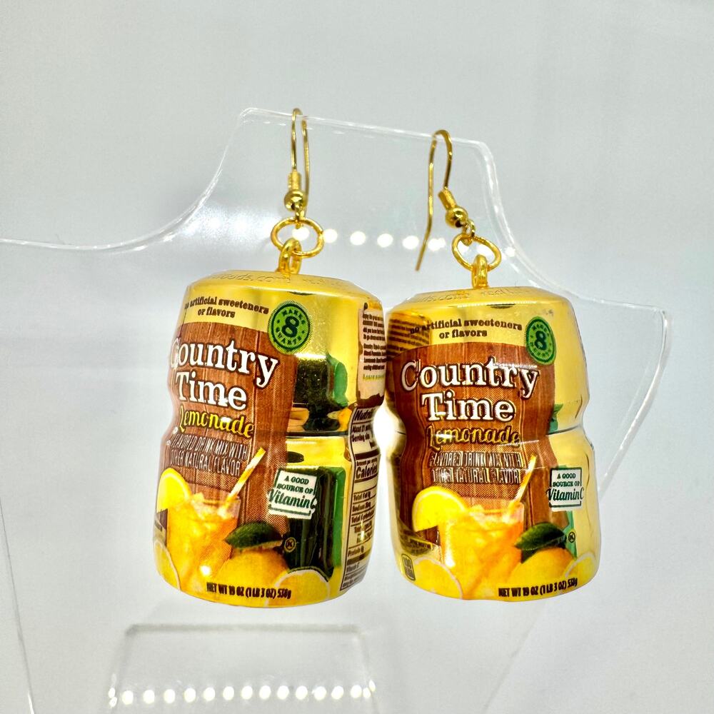 Gold Lemonade Earrings - Metallic Drink Dangles - Bright Fun Foodcore Style